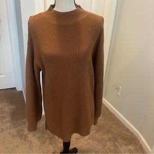 INC International Concepts Brown Ribbed Cowl Neck cold shoulder  Sweater. NWOT